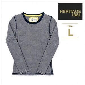 Heritage 1981 Navy White Striped Long Sleeve Tee Size L Fitted Cotton Y2K